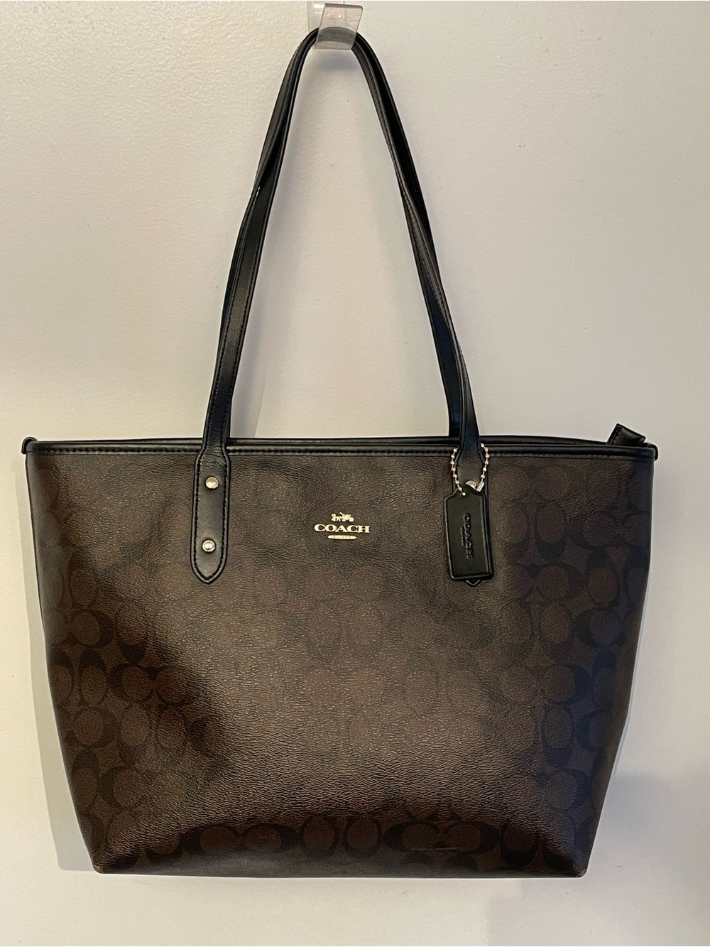 Coach Dark Brown and Black Signature Tote